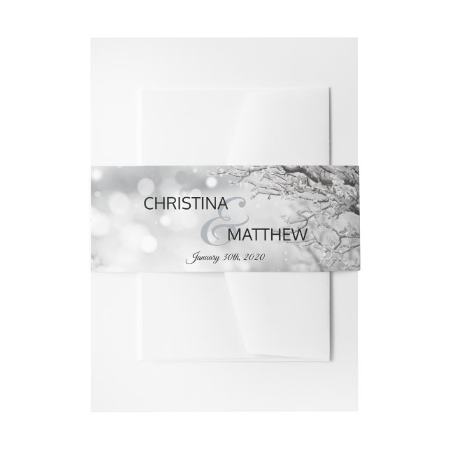 Winter Wonderland Snow Branch Wedding Invitation Belly Band (Front Example)