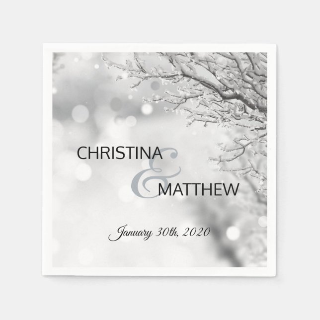 Winter Wonderland Snow Branch Wedding Napkin (Front)