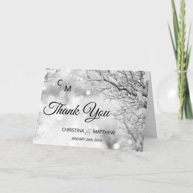 Winter Wonderland Snow Branch Wedding Thank You Card (Front)