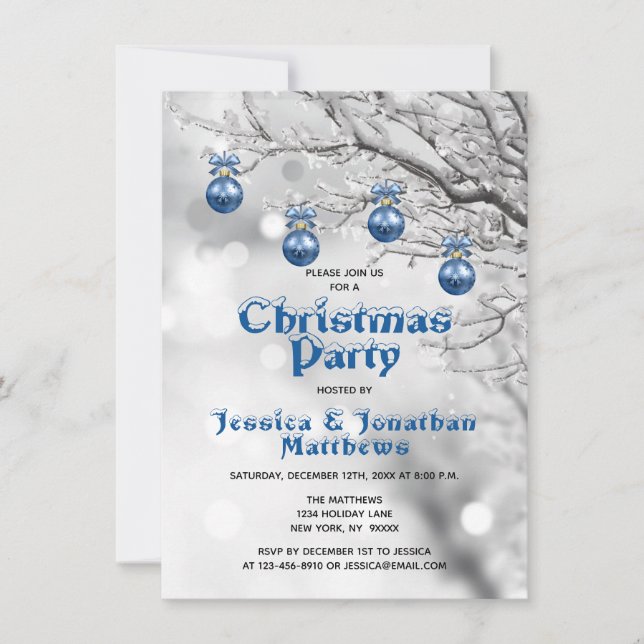 Winter Wonderland Snow Christmas Party Blue White Invitation (Front)