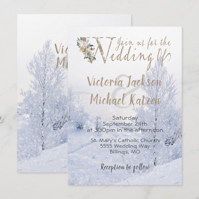 Winter Wonderland Snow covered landscape Wedding Invitation (Front/Back)