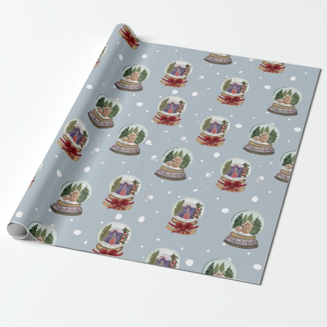 Winter Wonderland Snow Globes Wrapping Paper (Unrolled)