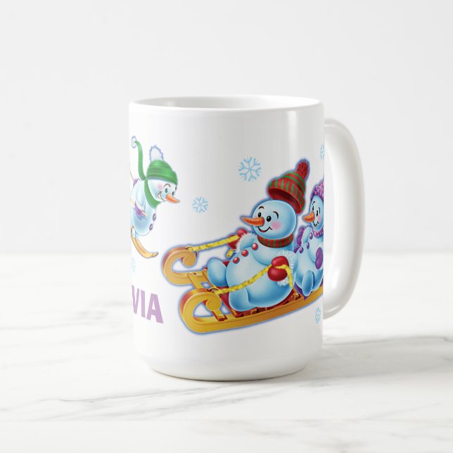 Winter Wonderland snow people mug custom name (Front Right)