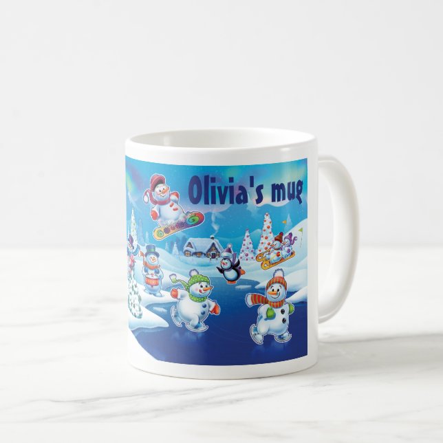 Winter Wonderland snow people mug custom name (Front Right)