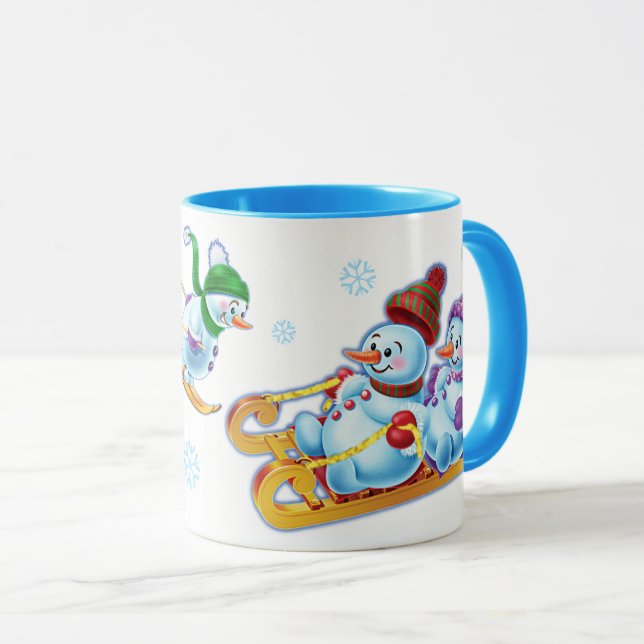 Winter Wonderland snow people mug custom name (Front Right)