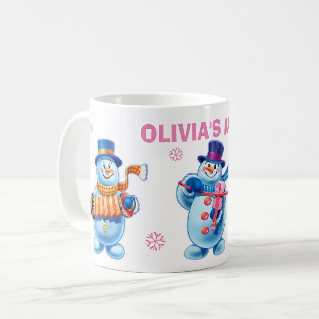 Winter Wonderland snow people mug custom name (Front Left)