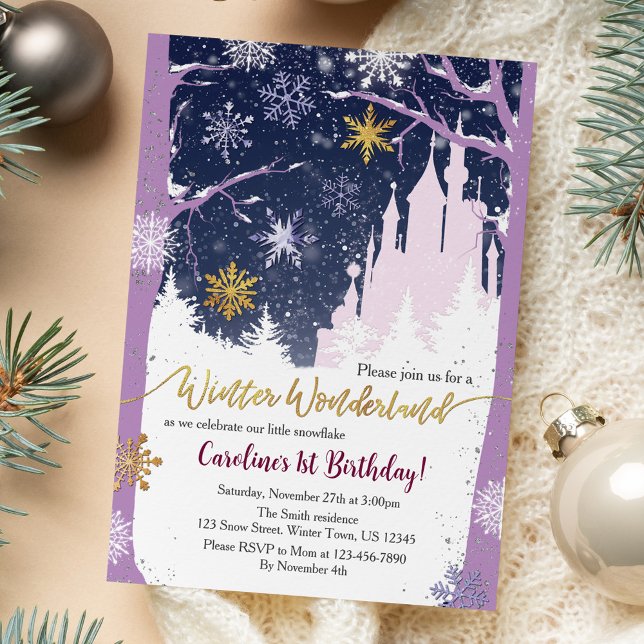Winter Wonderland Snow Princess Castle Blue Purple Invitation (Creator Uploaded)