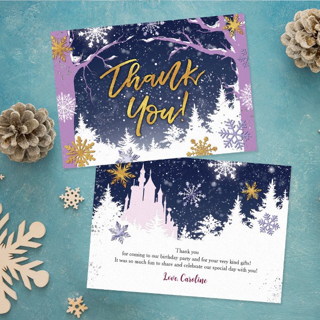 Winter Wonderland Snow Princess Castle Blue Purple Thank You Card (Creator Uploaded)