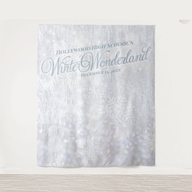 Winter Wonderland Snow Scene | Party Backdrop Tapestry (Front)