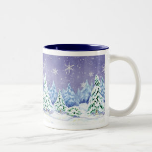 Winter Wonderland Snow Scene Pine Trees Coffee Cup
