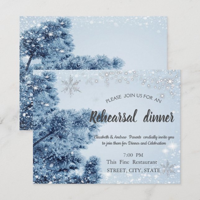 Winter Wonderland,Snow,Snowflakes Rehearsal Dinner Invitation (Front/Back)