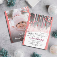 Winter Wonderland Snow Trees Pink Silver Photo 