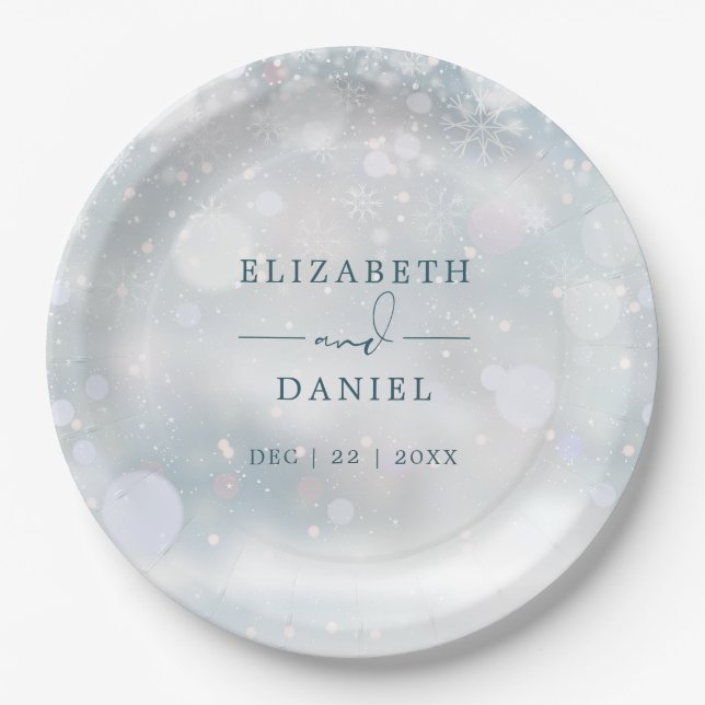Winter Wonderland Snow Wedding Paper Plate (Front)