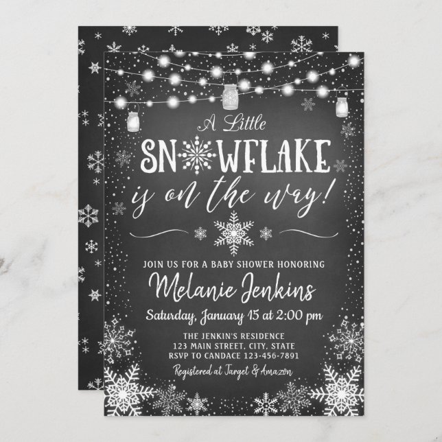 Winter Wonderland Snowflake Baby Shower Invitation (Front/Back)