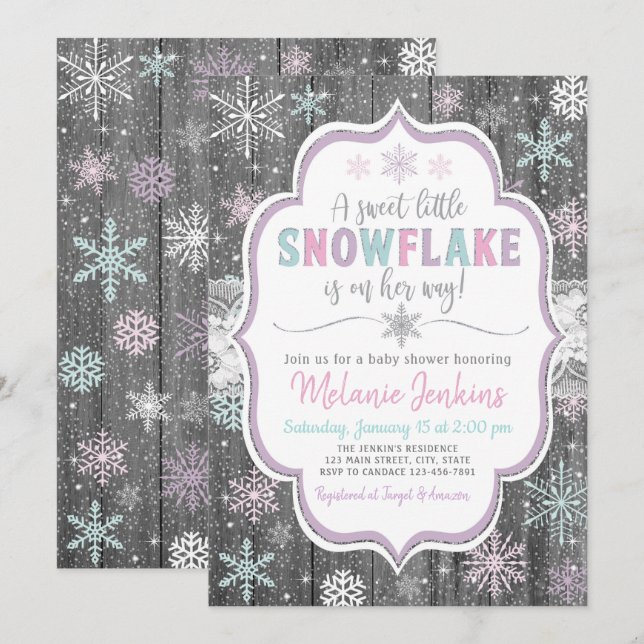 Winter Wonderland Snowflake Baby Shower Invitation (Front/Back)
