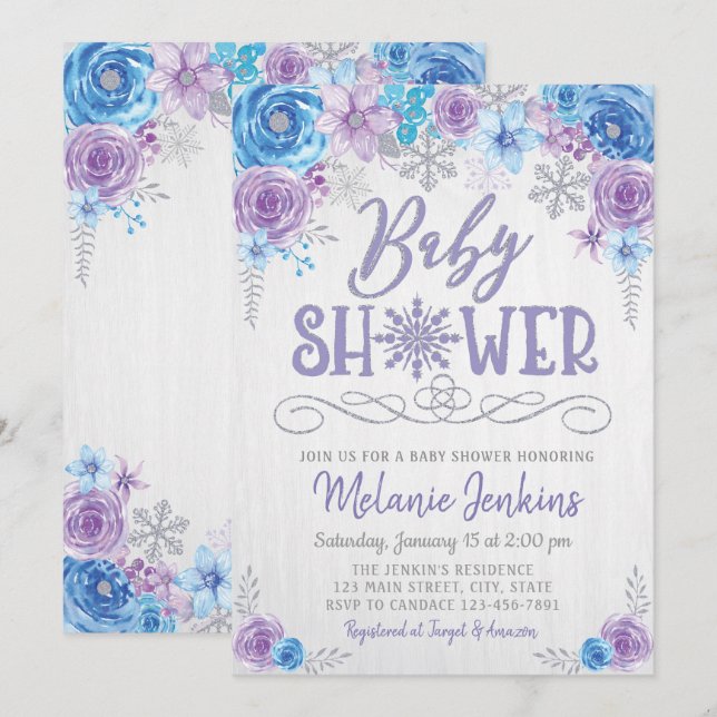 Winter Wonderland Snowflake Baby Shower Invitation (Front/Back)