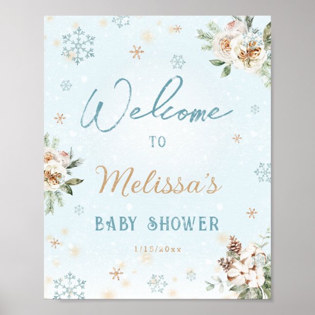 Winter Wonderland Snowflake Baby Shower Welcome Poster (Front)