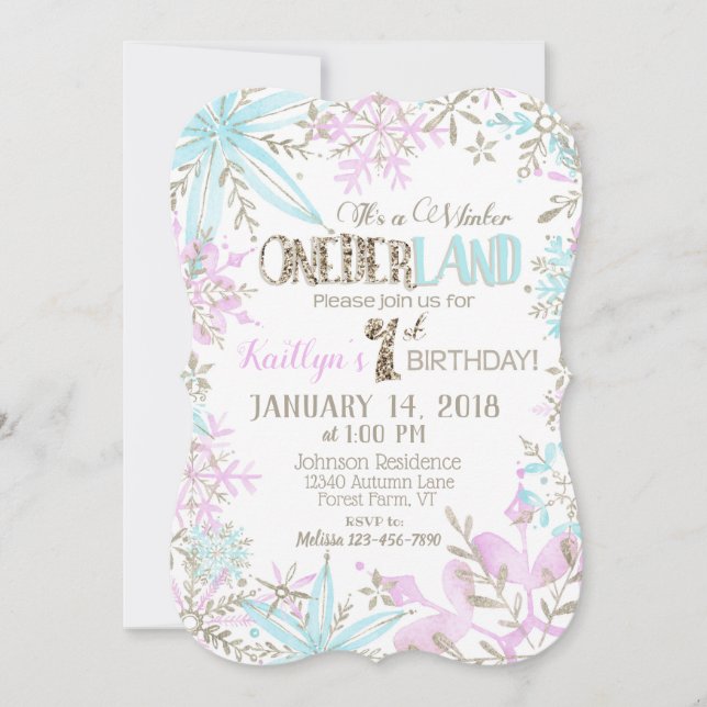 Winter Wonderland Snowflake Birthday Invitation (Front)
