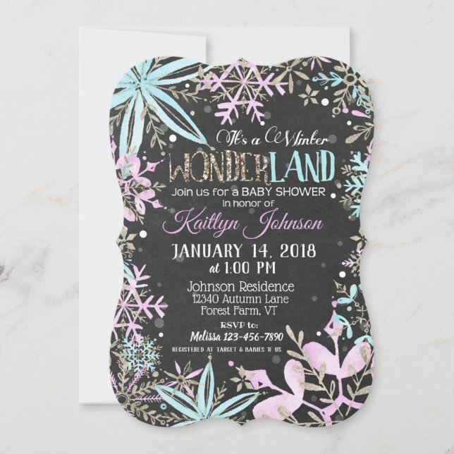 Winter Wonderland Snowflake Chalkboard Baby Shower Invitation (Front)