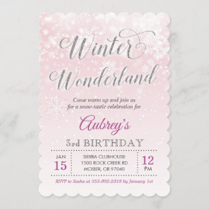 Winter Wonderland Snowflake Girl Birthday Party Invitation