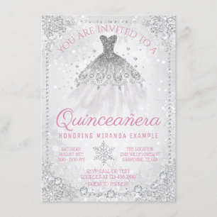 Winter Wonderland Snowflake Quinceanera Invitation