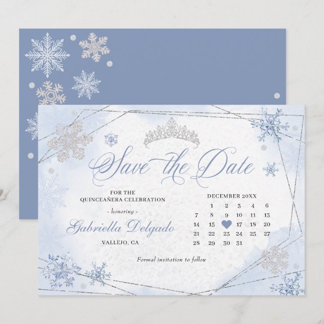 Winter Wonderland Snowflake Save The Date Invitation (Front/Back)