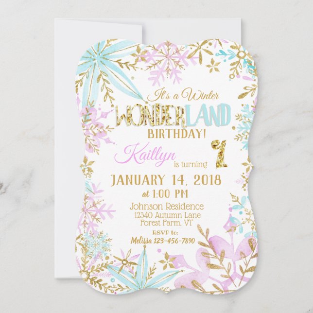 Winter Wonderland Snowflake Sparkle Birthday Invitation (Front)