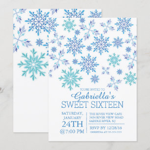 Winter Wonderland Snowflake Sweet Sixteen Party Invitation
