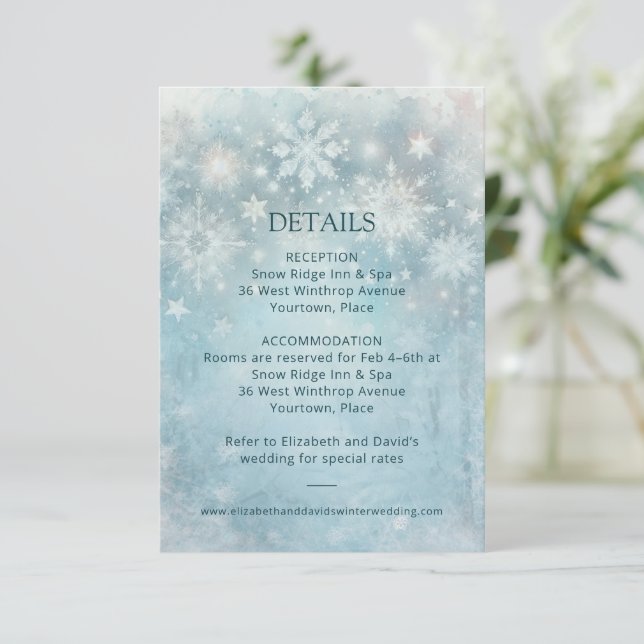Winter Wonderland Snowflake Wedding Details Insert Invitation (Standing Front)