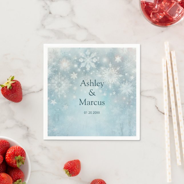 Winter Wonderland Snowflake Wedding RSVP Napkin (Insitu)
