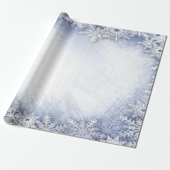 Winter Wonderland,Snowflakes Blue Holiday Wrapping Paper (Unrolled)