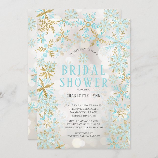 Winter Wonderland Snowflakes Bridal Shower Invitation (Front/Back)