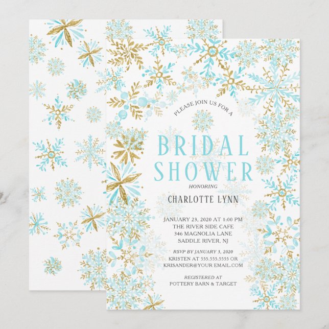Winter Wonderland Snowflakes Bridal Shower Invitation (Front/Back)