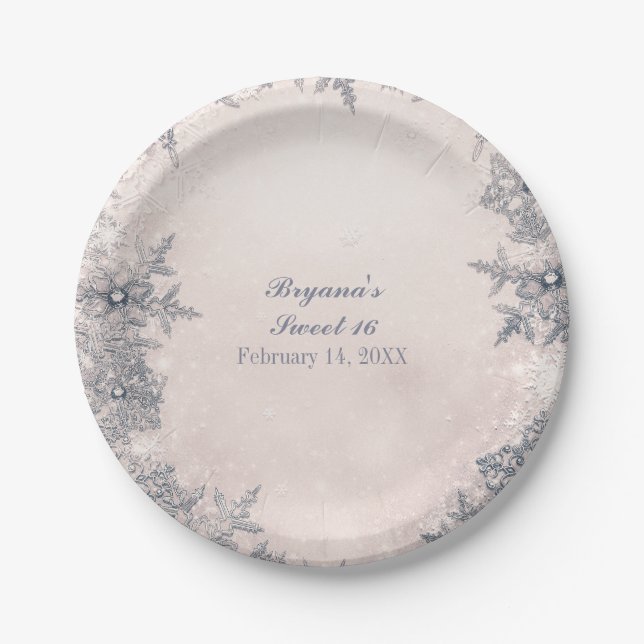 Winter Wonderland Snowflakes Cream Elegant Party Paper Plate (Front)