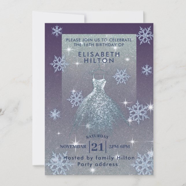 Winter wonderland snowflakes dress sweet sixteen i invitation (Front)