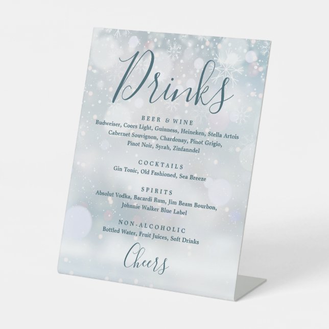 Winter Wonderland Snowflakes Drinks Menu Pedestal Sign (Front)