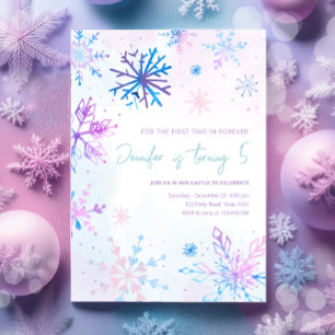 Winter Wonderland Snowflakes Girl Snow Birthday Invitation