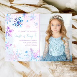 Winter Wonderland Snowflakes Girl Snow Birthday Invitation
