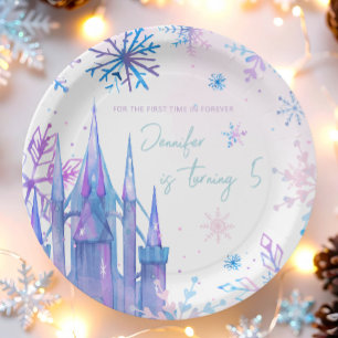 Winter Wonderland Snowflakes Girl Snow Birthday Paper Plate