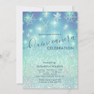 Winter wonderland snowflakes glitter Quinceañera  Invitation