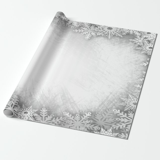Winter Wonderland,Snowflakes Grey Holiday Wrapping Paper (Unrolled)