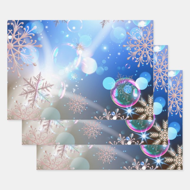 Winter Wonderland Snowflakes Lights And Bubbles Wrapping Paper Sheet (Set)