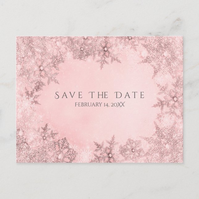 Winter Wonderland Snowflakes Pink Save the Date Announcement Postcard (Front)