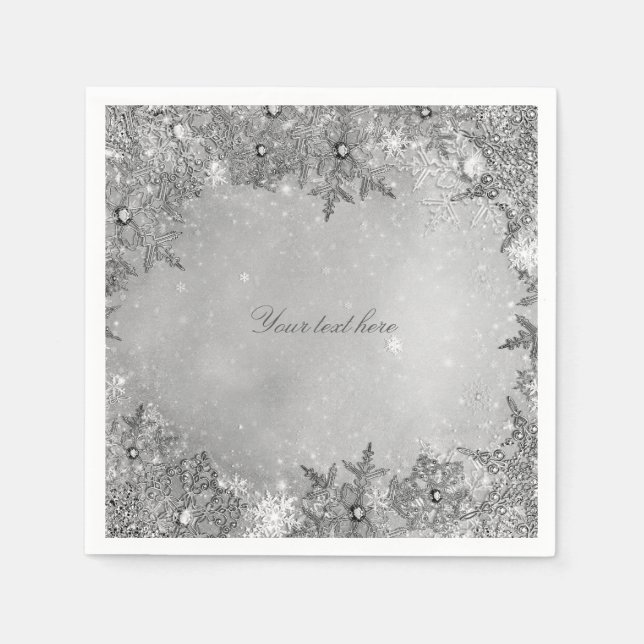 Winter Wonderland Snowflakes Pure Silver Elegant Napkin (Front)