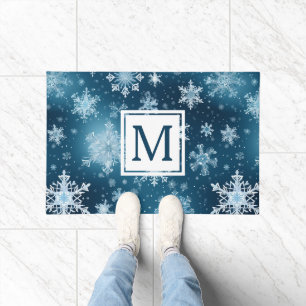 Winter Wonderland Snowflakes Snowfall Blue White Doormat