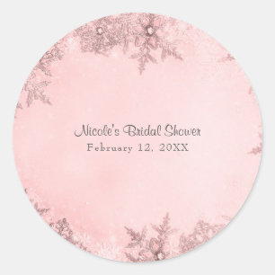 Winter Wonderland Snowflakes Soft Pink Elegant Classic Round Sticker
