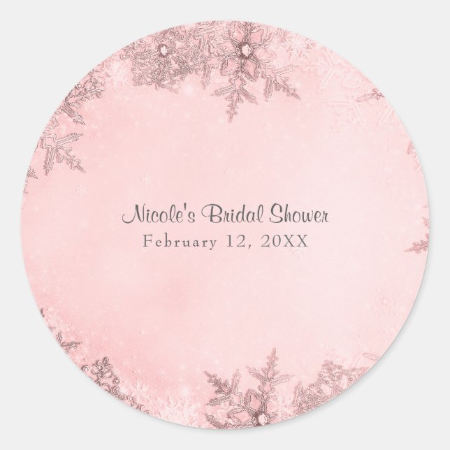 Winter Wonderland Snowflakes Soft Pink Elegant Classic Round Sticker (Front)