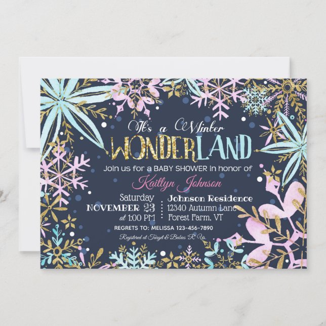 Winter Wonderland Snowflakes Sparkle Baby Shower Invitation (Front)