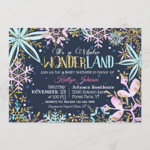 Winter Wonderland Snowflakes Sparkle Baby Shower Invitation