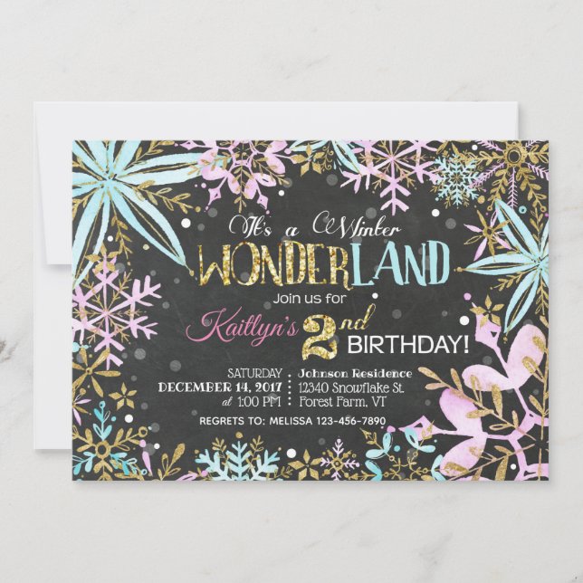 Winter Wonderland Snowflakes Sparkle Birthday Holiday Card (Front)